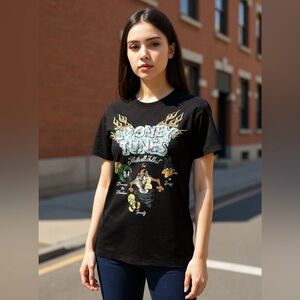 Looney Tunes Black Graphic Tshirt Size XL Cotton